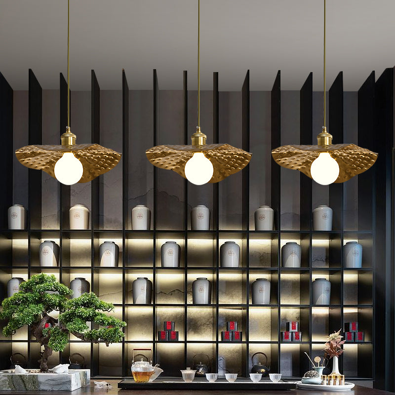 Hammered Metal Lotus Leaf Pendant Lamp Creative Postmodern 1-Light Brown Hanging Ceiling Light Clearhalo 'Ceiling Lights' 'Modern Pendants' 'Modern' 'Pendant Lights' 'Pendants' Lighting' 2459848