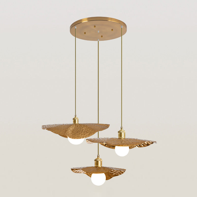 Hammered Metal Lotus Leaf Pendant Lamp Creative Postmodern 1-Light Brown Hanging Ceiling Light Brown 30" Clearhalo 'Ceiling Lights' 'Modern Pendants' 'Modern' 'Pendant Lights' 'Pendants' Lighting' 2459850