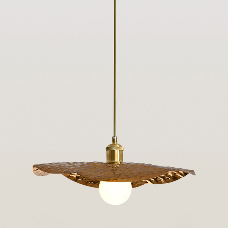 Hammered Metal Lotus Leaf Pendant Lamp Creative Postmodern 1-Light Brown Hanging Ceiling Light Brown 15.5" Clearhalo 'Ceiling Lights' 'Modern Pendants' 'Modern' 'Pendant Lights' 'Pendants' Lighting' 2459852