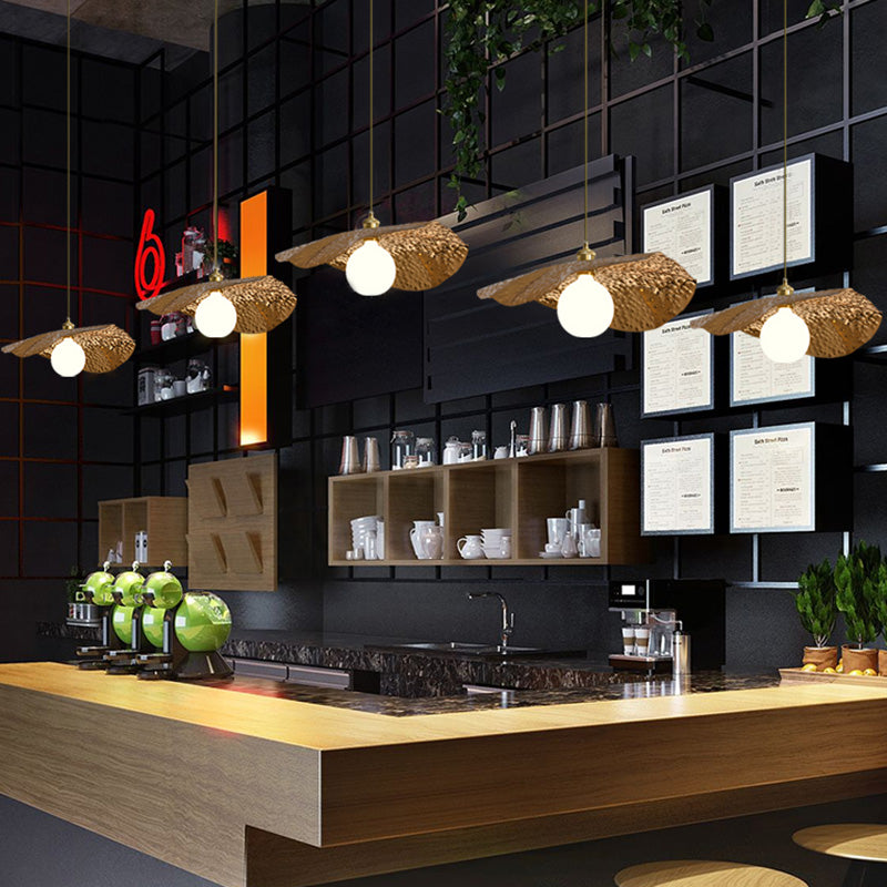 Hammered Metal Lotus Leaf Pendant Lamp Creative Postmodern 1-Light Brown Hanging Ceiling Light Clearhalo 'Ceiling Lights' 'Modern Pendants' 'Modern' 'Pendant Lights' 'Pendants' Lighting' 2459853