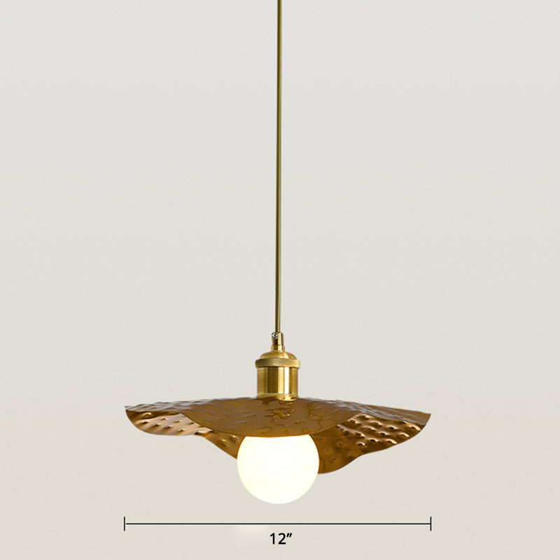 Hammered Metal Lotus Leaf Pendant Lamp Creative Postmodern 1-Light Brown Hanging Ceiling Light Clearhalo 'Ceiling Lights' 'Modern Pendants' 'Modern' 'Pendant Lights' 'Pendants' Lighting' 2459860