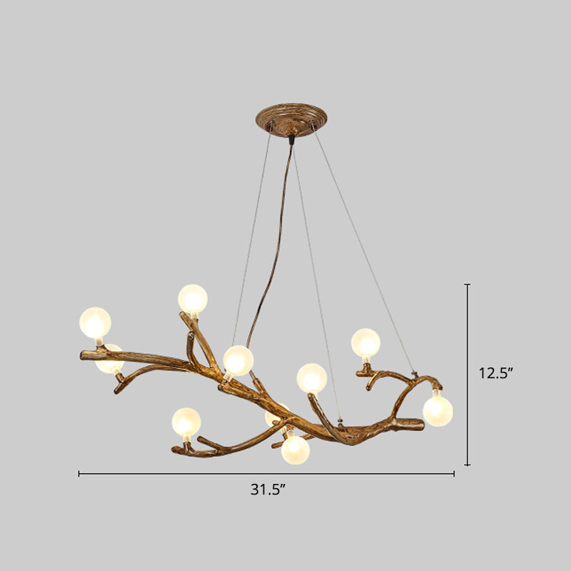 Metal Tree Branch Island Lighting Fixture Art Deco Wood Suspension Light with Ball Acrylic Shade Clearhalo 'Ceiling Lights' 'Island Lights' Lighting' 2459919