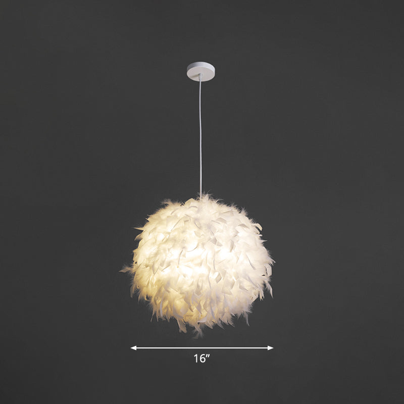 Spherical Bedroom Hanging Pendant Feather 1 Head Minimalistic Suspension Light in White Clearhalo 'Ceiling Lights' 'Modern Pendants' 'Modern' 'Pendant Lights' 'Pendants' Lighting' 2459937