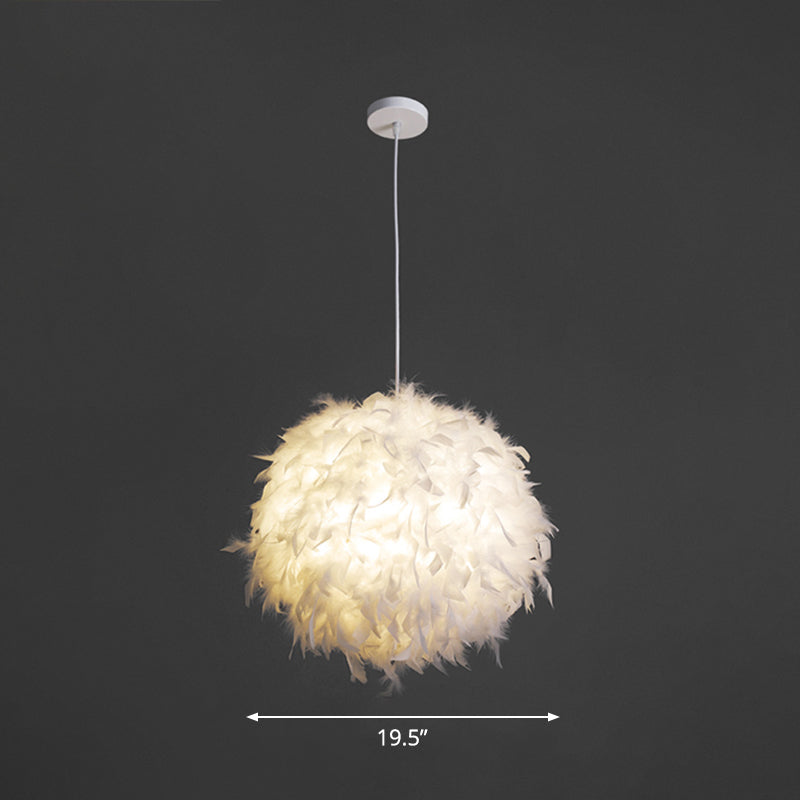 Spherical Bedroom Hanging Pendant Feather 1 Head Minimalistic Suspension Light in White Clearhalo 'Ceiling Lights' 'Modern Pendants' 'Modern' 'Pendant Lights' 'Pendants' Lighting' 2459938