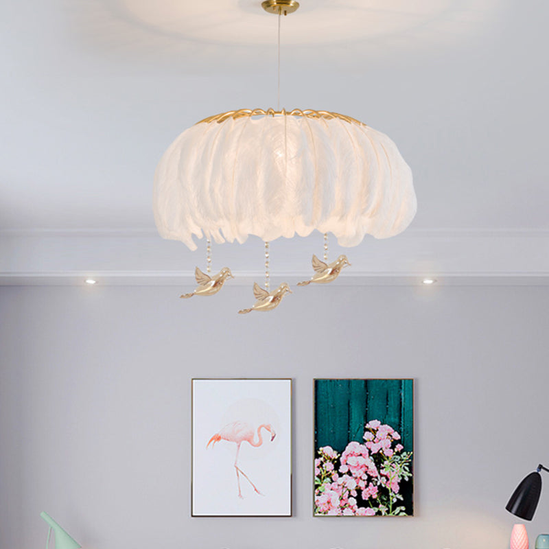 Nordic Circular Hanging Light Fixture Feather Dining Room Chandelier Pendant Light Clearhalo 'Ceiling Lights' 'Chandeliers' 'Modern Chandeliers' 'Modern' Lighting' 2459960