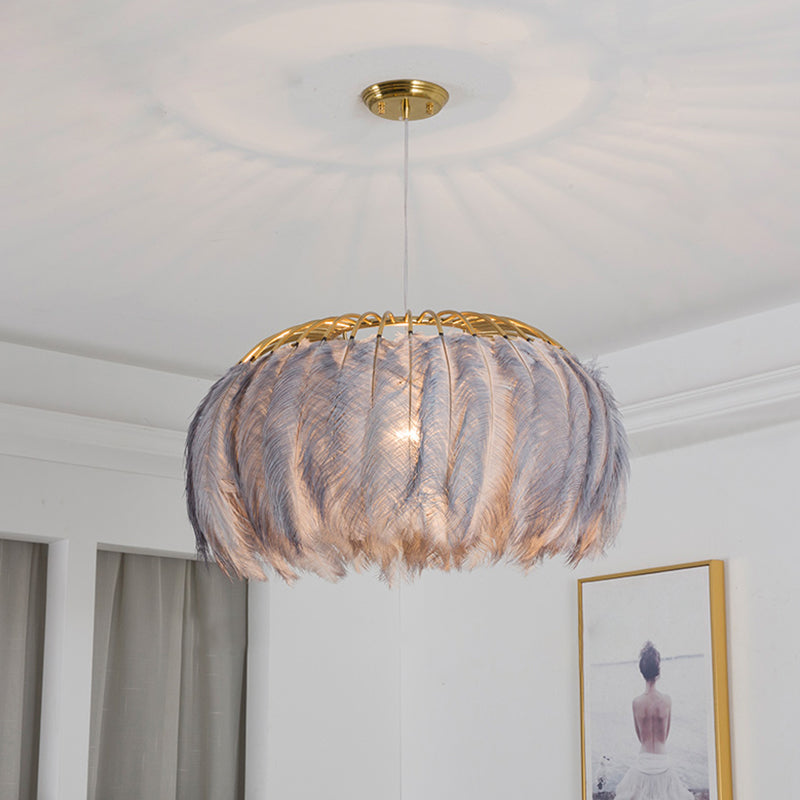 Nordic Circular Hanging Light Fixture Feather Dining Room Chandelier Pendant Light Grey Regular Clearhalo 'Ceiling Lights' 'Chandeliers' 'Modern Chandeliers' 'Modern' Lighting' 2459961