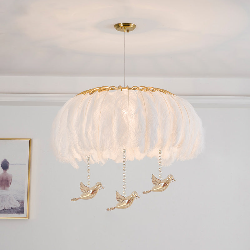 Nordic Circular Hanging Light Fixture Feather Dining Room Chandelier Pendant Light White Bird Clearhalo 'Ceiling Lights' 'Chandeliers' 'Modern Chandeliers' 'Modern' Lighting' 2459962