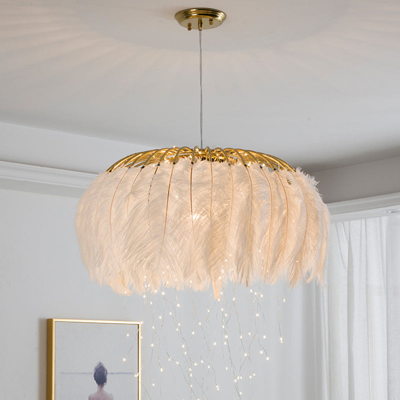 Nordic Circular Hanging Light Fixture Feather Dining Room Chandelier Pendant Light Clearhalo 'Ceiling Lights' 'Chandeliers' 'Modern Chandeliers' 'Modern' Lighting' 2459963