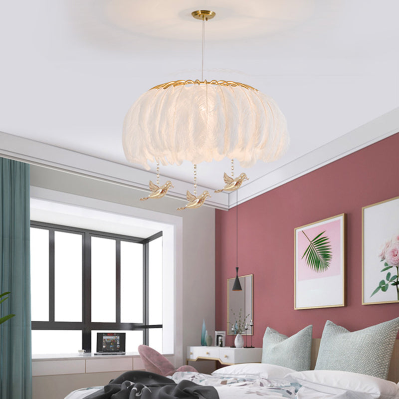 Nordic Circular Hanging Light Fixture Feather Dining Room Chandelier Pendant Light Clearhalo 'Ceiling Lights' 'Chandeliers' 'Modern Chandeliers' 'Modern' Lighting' 2459965