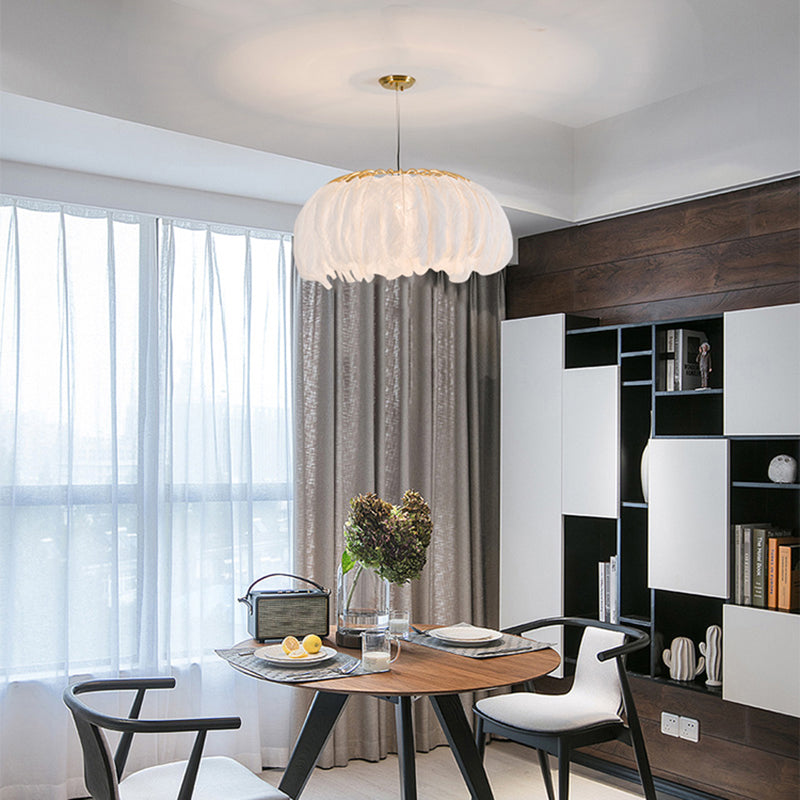 Nordic Circular Hanging Light Fixture Feather Dining Room Chandelier Pendant Light Clearhalo 'Ceiling Lights' 'Chandeliers' 'Modern Chandeliers' 'Modern' Lighting' 2459969