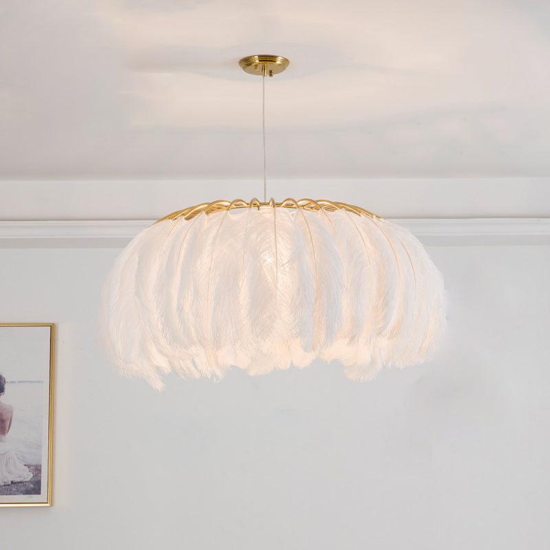 Nordic Circular Hanging Light Fixture Feather Dining Room Chandelier Pendant Light White Regular Clearhalo 'Ceiling Lights' 'Chandeliers' 'Modern Chandeliers' 'Modern' Lighting' 2459970