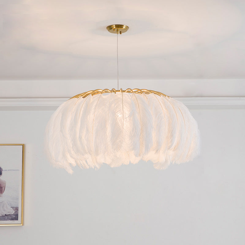 Nordic Circular Hanging Light Fixture Feather Dining Room Chandelier Pendant Light Clearhalo 'Ceiling Lights' 'Chandeliers' 'Modern Chandeliers' 'Modern' Lighting' 2459973