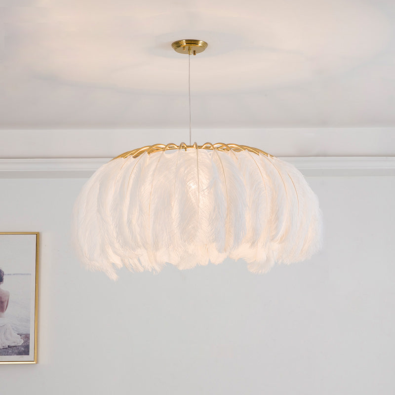 Nordic Circular Hanging Light Fixture Feather Dining Room Chandelier Pendant Light Clearhalo 'Ceiling Lights' 'Chandeliers' 'Modern Chandeliers' 'Modern' Lighting' 2459973