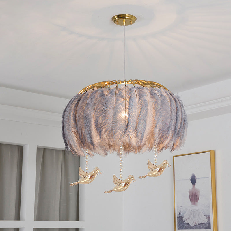 Nordic Circular Hanging Light Fixture Feather Dining Room Chandelier Pendant Light Clearhalo 'Ceiling Lights' 'Chandeliers' 'Modern Chandeliers' 'Modern' Lighting' 2459975