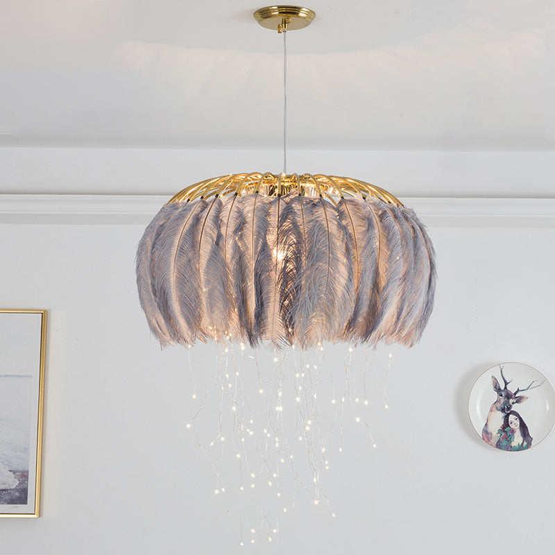 Nordic Circular Hanging Light Fixture Feather Dining Room Chandelier Pendant Light Clearhalo 'Ceiling Lights' 'Chandeliers' 'Modern Chandeliers' 'Modern' Lighting' 2459976