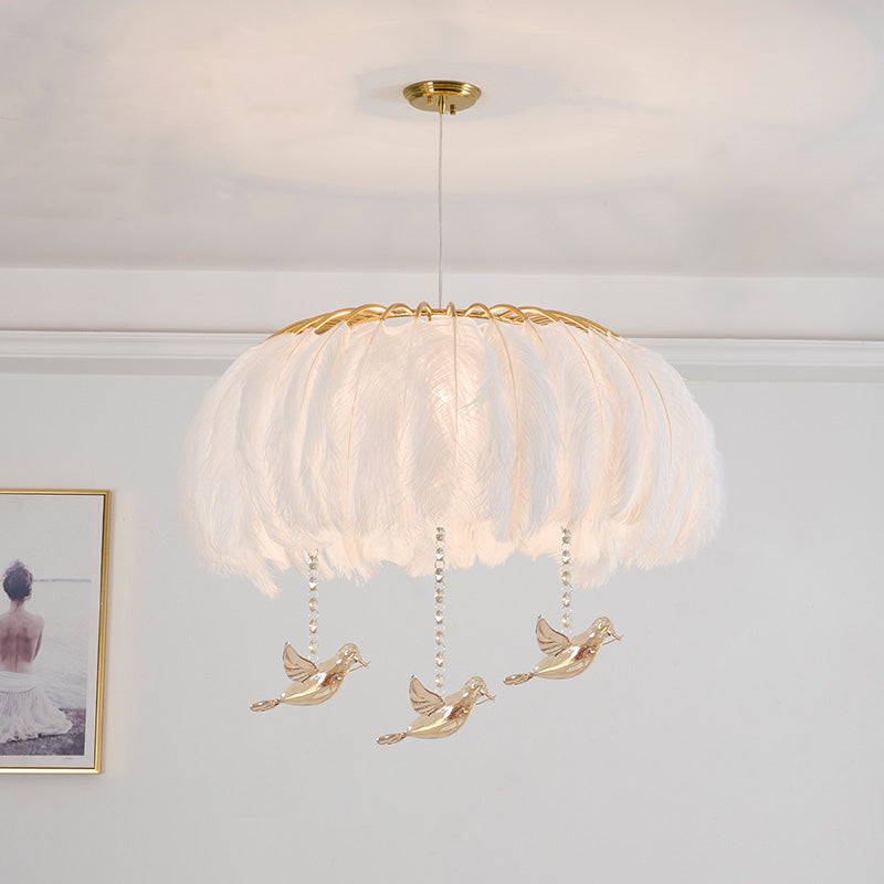 Nordic Circular Hanging Light Fixture Feather Dining Room Chandelier Pendant Light Clearhalo 'Ceiling Lights' 'Chandeliers' 'Modern Chandeliers' 'Modern' Lighting' 2459981