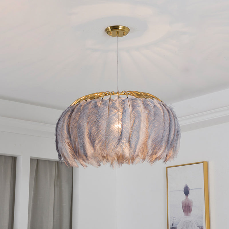 Nordic Circular Hanging Light Fixture Feather Dining Room Chandelier Pendant Light Clearhalo 'Ceiling Lights' 'Chandeliers' 'Modern Chandeliers' 'Modern' Lighting' 2459984