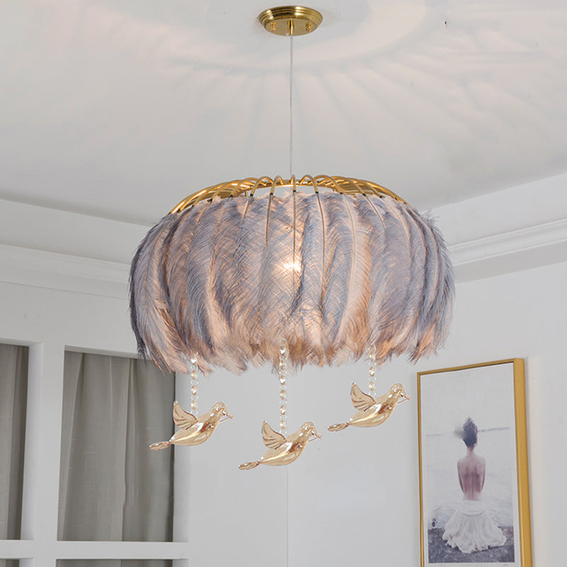 Nordic Circular Hanging Light Fixture Feather Dining Room Chandelier Pendant Light Clearhalo 'Ceiling Lights' 'Chandeliers' 'Modern Chandeliers' 'Modern' Lighting' 2459985