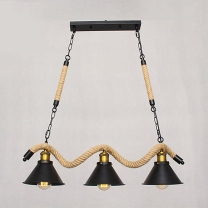 Spiral Rope Pendant Light Fixture Loft Style Bar Island Lamp with Cone Shade in Black 3 Black Clearhalo 'Ceiling Lights' 'Island Lights' Lighting' 2460000