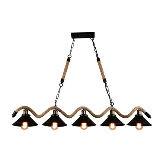Spiral Rope Pendant Light Fixture Loft Style Bar Island Lamp with Cone Shade in Black Clearhalo 'Ceiling Lights' 'Island Lights' Lighting' 2460004