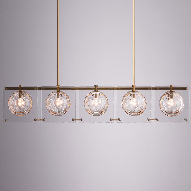 Hexagon-Cut Glass Ball Hanging Lamp Artistry 5-Head Brass Finish Island Light Fixture Brass Clearhalo 'Ceiling Lights' 'Island Lights' Lighting' 2460006