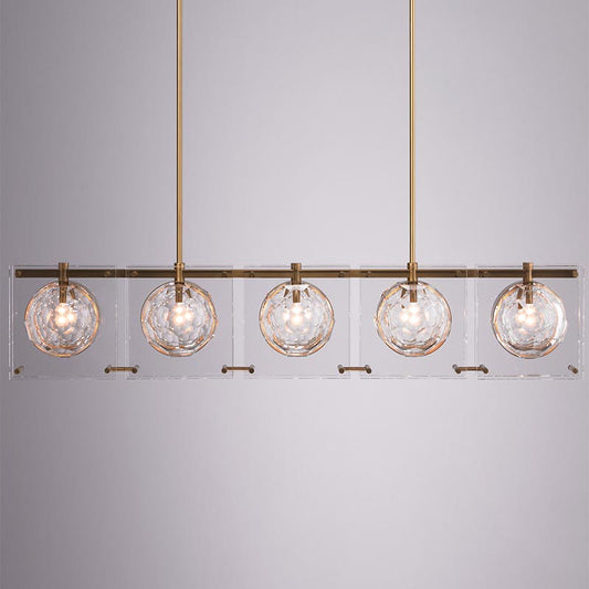 Hexagon-Cut Glass Ball Hanging Lamp Artistry 5-Head Brass Finish Island Light Fixture Brass Clearhalo 'Ceiling Lights' 'Island Lights' Lighting' 2460006