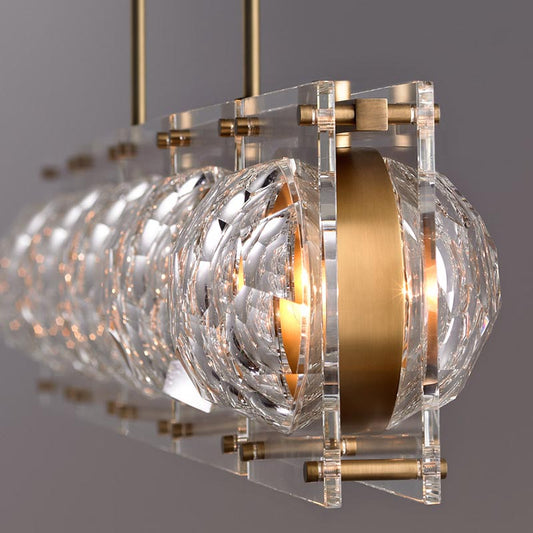 Hexagon-Cut Glass Ball Hanging Lamp Artistry 5-Head Brass Finish Island Light Fixture Clearhalo 'Ceiling Lights' 'Island Lights' Lighting' 2460010