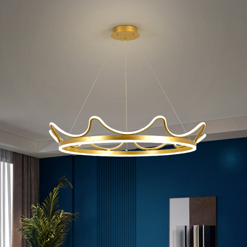 Gold Crown Shaped LED Chandelier Minimalistic Acrylic Suspension Pendant for Living Room Clearhalo 'Ceiling Lights' 'Modern Pendants' 'Modern' 'Pendant Lights' 'Pendants' Lighting' 2460030