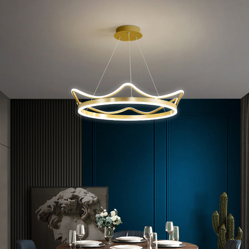 Gold Crown Shaped LED Chandelier Minimalistic Acrylic Suspension Pendant for Living Room Clearhalo 'Ceiling Lights' 'Modern Pendants' 'Modern' 'Pendant Lights' 'Pendants' Lighting' 2460031