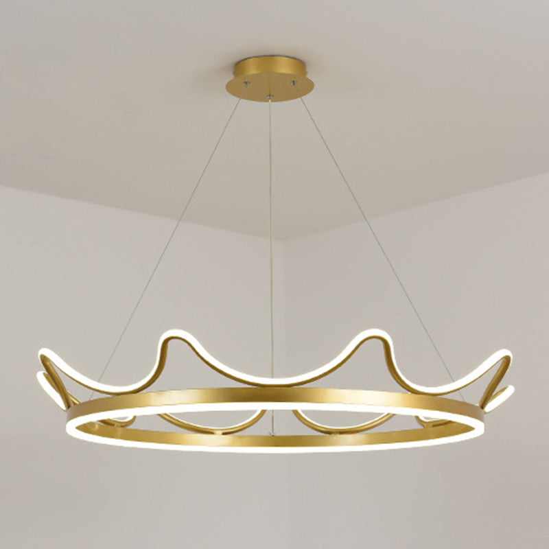 Gold Crown Shaped LED Chandelier Minimalistic Acrylic Suspension Pendant for Living Room Gold Clearhalo 'Ceiling Lights' 'Modern Pendants' 'Modern' 'Pendant Lights' 'Pendants' Lighting' 2460032