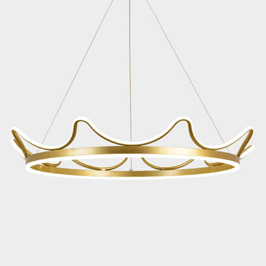 Gold Crown Shaped LED Chandelier Minimalistic Acrylic Suspension Pendant for Living Room Gold White Clearhalo 'Ceiling Lights' 'Modern Pendants' 'Modern' 'Pendant Lights' 'Pendants' Lighting' 2460033