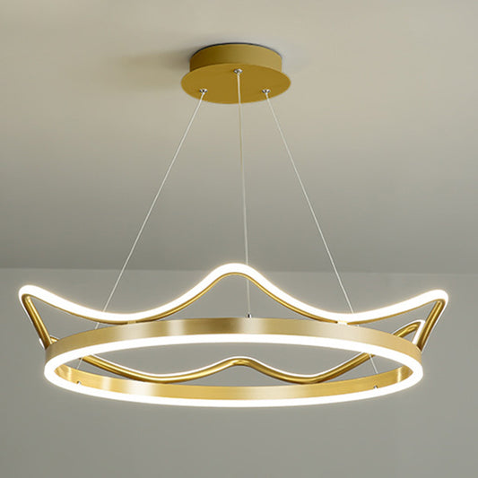 Gold Crown Shaped LED Chandelier Minimalistic Acrylic Suspension Pendant for Living Room Clearhalo 'Ceiling Lights' 'Modern Pendants' 'Modern' 'Pendant Lights' 'Pendants' Lighting' 2460034
