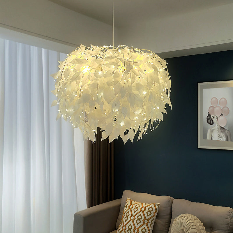 Domed Suspension Pendant Light Nordic Fabric Living Room Hanging Light Fixture in White White Gypsophila Clearhalo 'Ceiling Lights' 'Modern Pendants' 'Modern' 'Pendant Lights' 'Pendants' Lighting' 2460041