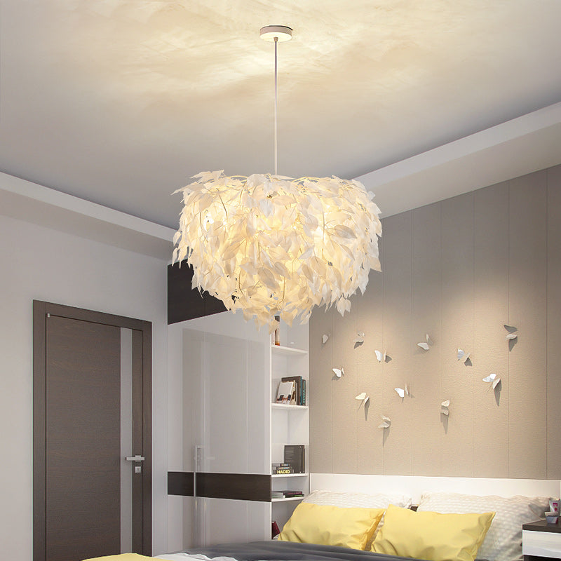 Domed Suspension Pendant Light Nordic Fabric Living Room Hanging Light Fixture in White White Leaf Clearhalo 'Ceiling Lights' 'Modern Pendants' 'Modern' 'Pendant Lights' 'Pendants' Lighting' 2460045