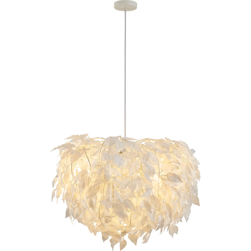 Domed Suspension Pendant Light Nordic Fabric Living Room Hanging Light Fixture in White White Feather Clearhalo 'Ceiling Lights' 'Modern Pendants' 'Modern' 'Pendant Lights' 'Pendants' Lighting' 2460046