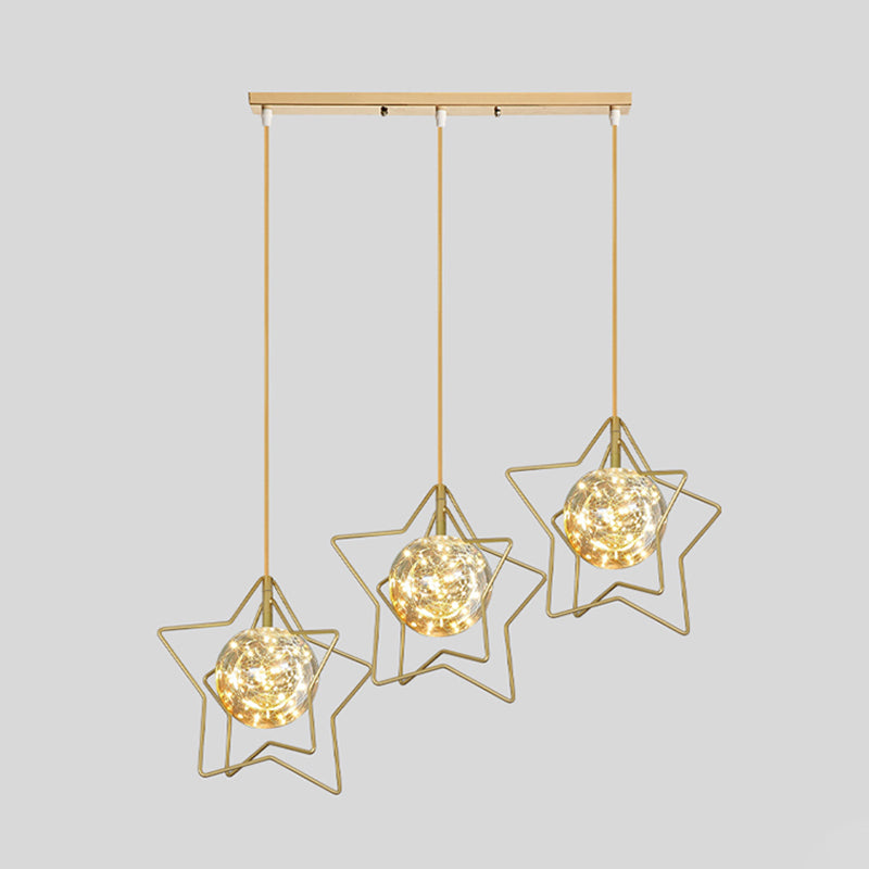 Gold Star and Ball Cluster Pendant Designer 3 Heads Clear Glass LED Hanging Light for Restaurant Gold Linear Clearhalo 'Ceiling Lights' 'Modern Pendants' 'Modern' 'Pendant Lights' 'Pendants' Lighting' 2460073
