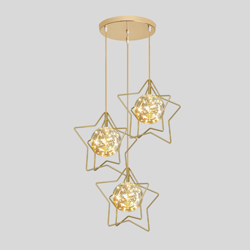 Gold Star and Ball Cluster Pendant Designer 3 Heads Clear Glass LED Hanging Light for Restaurant Gold Round Clearhalo 'Ceiling Lights' 'Modern Pendants' 'Modern' 'Pendant Lights' 'Pendants' Lighting' 2460074