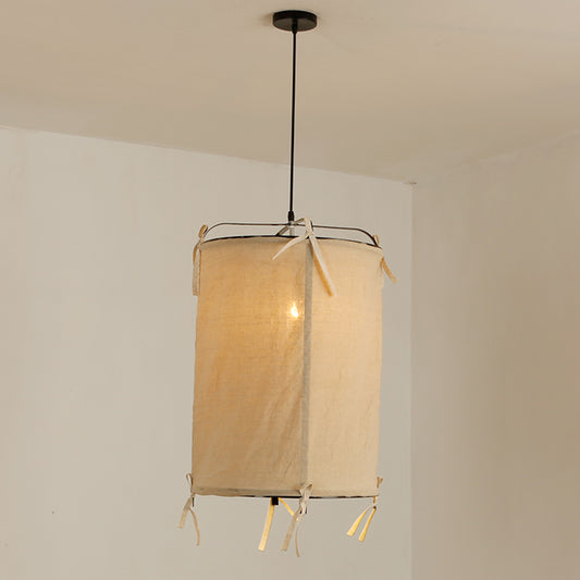 Japanese Style Cylindrical Pendant Lighting Fabric 1-Bulb Restaurant Hanging Light in Beige Beige Clearhalo 'Ceiling Lights' 'Modern Pendants' 'Modern' 'Pendant Lights' 'Pendants' Lighting' 2460081