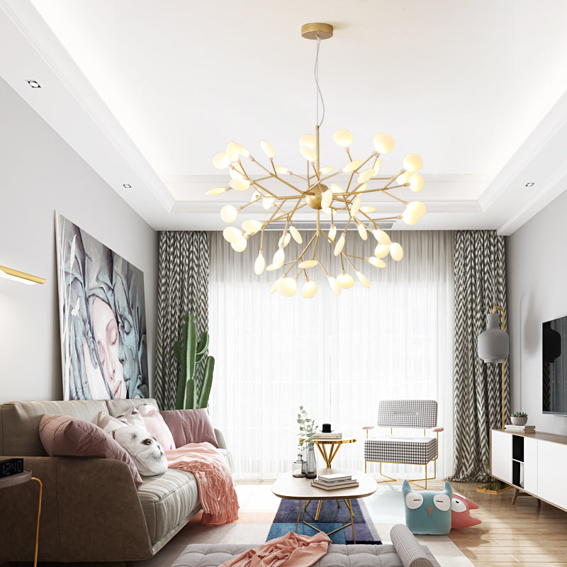 Acrylic Leaf Hanging Chandelier Designer Gold Finish Pendant Ceiling Light for Bedroom Clearhalo 'Ceiling Lights' 'Chandeliers' 'Modern Chandeliers' 'Modern' Lighting' 2460104