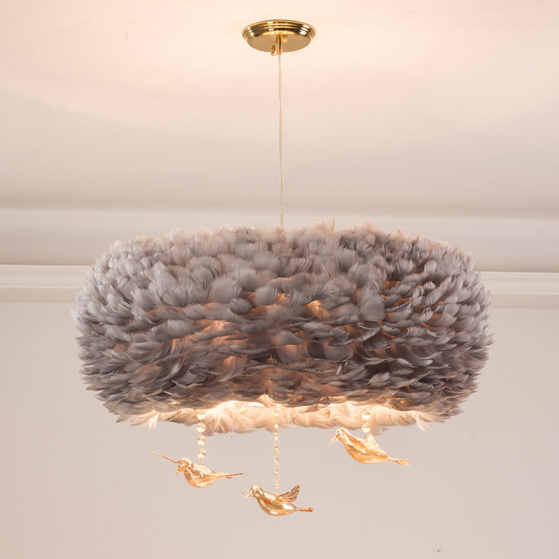 Feather Nest Shaped Chandelier Minimalism Pendant Light Fixture with Crystal Bird Decor Clearhalo 'Ceiling Lights' 'Chandeliers' 'Modern Chandeliers' 'Modern' Lighting' 2460117