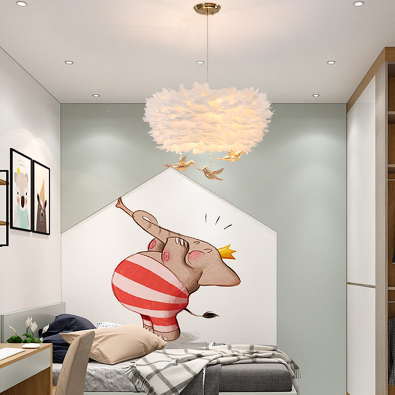 Feather Nest Shaped Chandelier Minimalism Pendant Light Fixture with Crystal Bird Decor White Clearhalo 'Ceiling Lights' 'Chandeliers' 'Modern Chandeliers' 'Modern' Lighting' 2460118