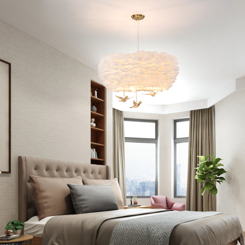 Feather Nest Shaped Chandelier Minimalism Pendant Light Fixture with Crystal Bird Decor Clearhalo 'Ceiling Lights' 'Chandeliers' 'Modern Chandeliers' 'Modern' Lighting' 2460119