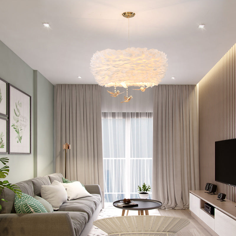 Feather Nest Shaped Chandelier Minimalism Pendant Light Fixture with Crystal Bird Decor Clearhalo 'Ceiling Lights' 'Chandeliers' 'Modern Chandeliers' 'Modern' Lighting' 2460120