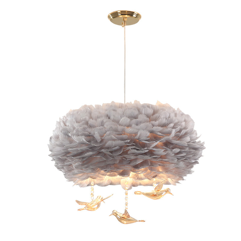 Feather Nest Shaped Chandelier Minimalism Pendant Light Fixture with Crystal Bird Decor Grey Clearhalo 'Ceiling Lights' 'Chandeliers' 'Modern Chandeliers' 'Modern' Lighting' 2460121