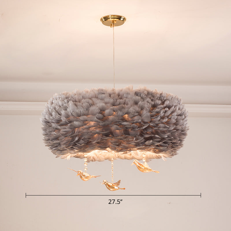 Feather Nest Shaped Chandelier Minimalism Pendant Light Fixture with Crystal Bird Decor Clearhalo 'Ceiling Lights' 'Chandeliers' 'Modern Chandeliers' 'Modern' Lighting' 2460123