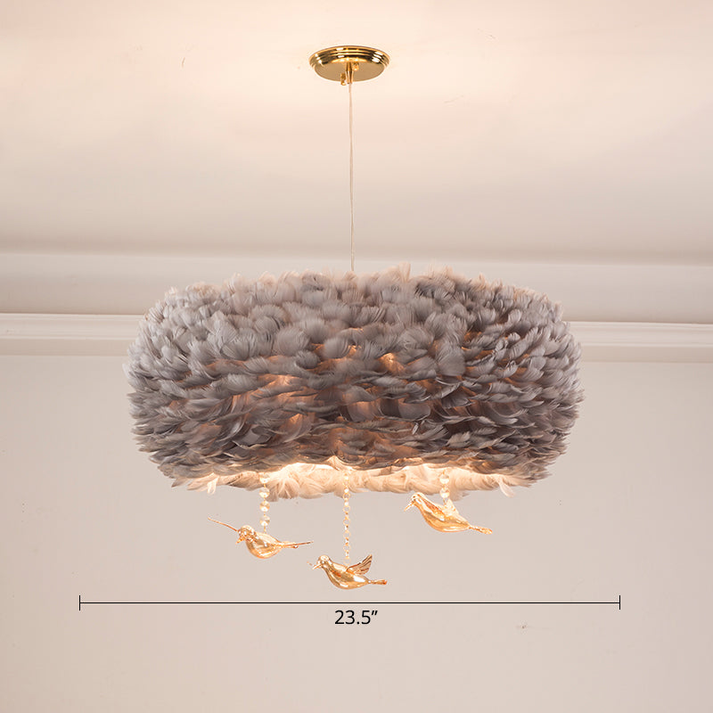 Feather Nest Shaped Chandelier Minimalism Pendant Light Fixture with Crystal Bird Decor Clearhalo 'Ceiling Lights' 'Chandeliers' 'Modern Chandeliers' 'Modern' Lighting' 2460125
