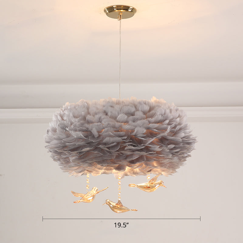 Feather Nest Shaped Chandelier Minimalism Pendant Light Fixture with Crystal Bird Decor Clearhalo 'Ceiling Lights' 'Chandeliers' 'Modern Chandeliers' 'Modern' Lighting' 2460127