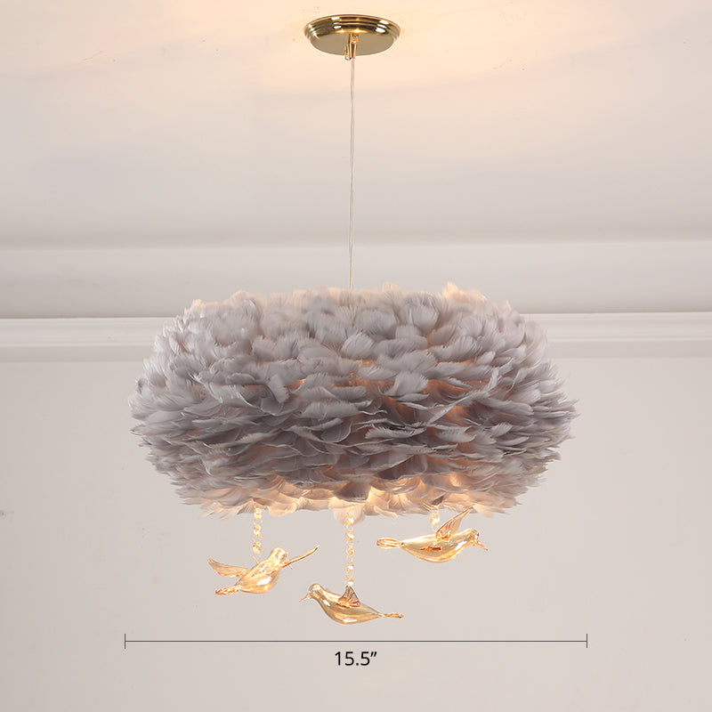 Feather Nest Shaped Chandelier Minimalism Pendant Light Fixture with Crystal Bird Decor Clearhalo 'Ceiling Lights' 'Chandeliers' 'Modern Chandeliers' 'Modern' Lighting' 2460129