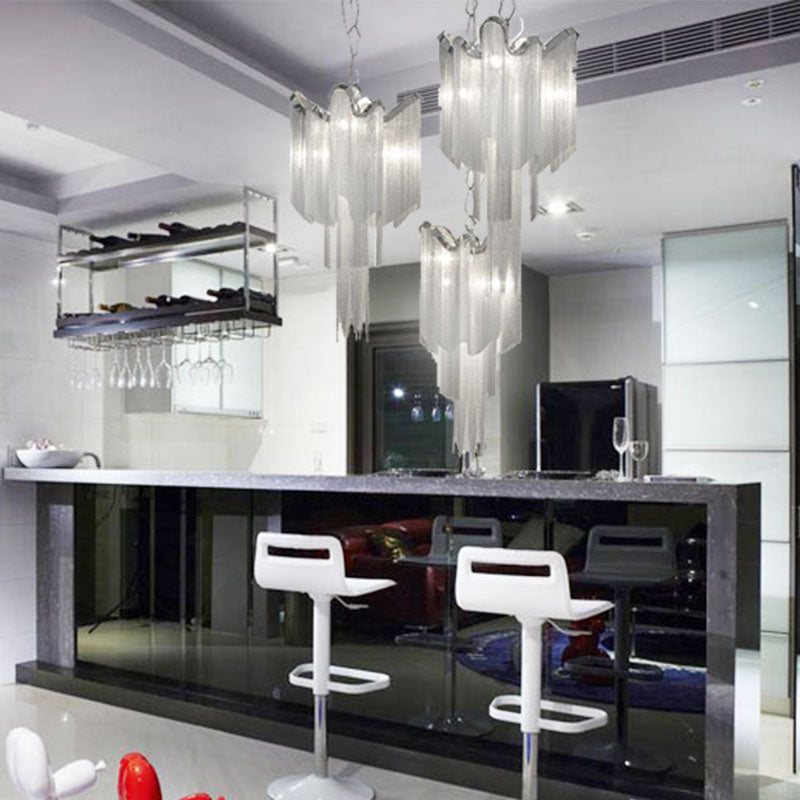 Aluminum Chain Tassel Chandelier Modern Stylish 4-Light Silver Hanging Ceiling Light Clearhalo 'Ceiling Lights' 'Chandeliers' 'Modern Chandeliers' 'Modern' Lighting' 2460132