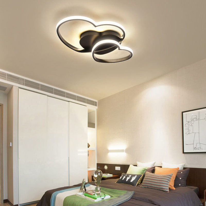 Double Heart Shaped Ceiling Light Romantic Minimalist Metal Bedroom Flush Mount Led Light Black Clearhalo 'Ceiling Lights' 'Close To Ceiling Lights' 'Close to ceiling' 'Flush mount' Lighting' 2460147
